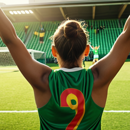Home 28 **
A triumphant soccer player, arms raised in victory, scoring a goal after recovering from a knee injury. Focus on the joy and emotion of the moment. Lush green soccer field, cheering fans blurred in the background. Sunlight streaming down. Emphasis on athletic physique and determination. Liga Española vibes.
**