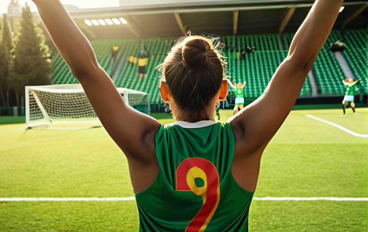 **

A triumphant soccer player, arms raised in victory, scoring a goal after recovering from a knee injury. Focus on the joy and emotion of the moment. Lush green soccer field, cheering fans blurred in the background. Sunlight streaming down. Emphasis on athletic physique and determination. Liga Española vibes.

**