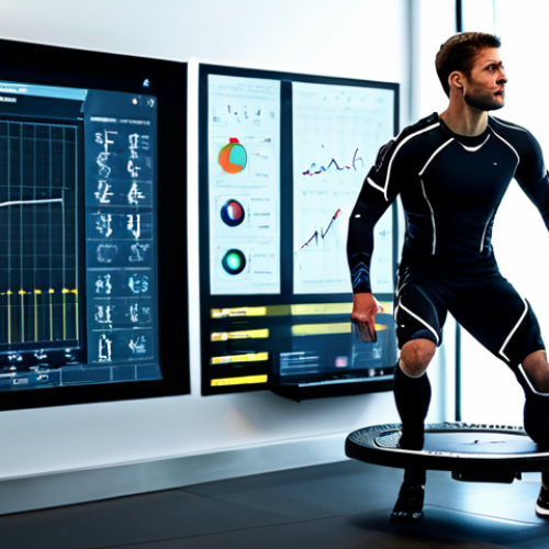 Home 27 A professional male athlete in a sleek, modern athletic training suit, fully clothed, positioned on a specialized force plate in mid-jump. Small reflective motion capture markers are strategically placed on his body. He is in a high-tech sports science laboratory, surrounded by advanced 3D motion capture cameras. Large display screens in the background show intricate biomechanical data, skeletal overlays, and dynamic graphs of human movement. The lab is brightly lit, futuristic, and sterile. Professional photography, high-resolution, sharp focus, perfect anatomy, correct proportions, natural pose, well-formed hands, proper finger count, natural body proportions, safe for work, appropriate content, fully clothed, professional.