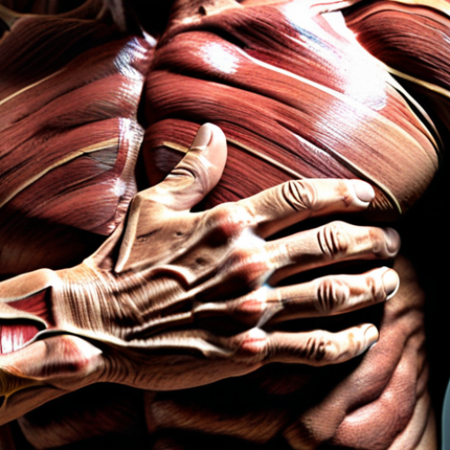 Home 25 **"Hands-on Anatomy Discovery":** A focused shot of hands palpating a shoulder muscle, anatomical markers drawn on the skin. Emphasize detail and texture. "anatomy palpation", "muscles", "medical illustration", "detailed", "professional"