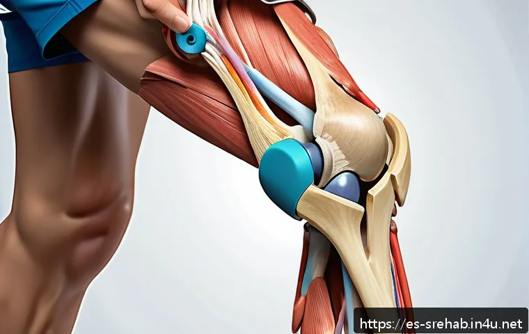스포츠재활 전문가가 알아야 할 해부학 - A detailed anatomical illustration of a human knee joint in motion, showcasing its multi-plane kinem...