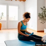 스포츠재활 전문가가 추천하는 도서 - A detailed scene of a young adult Spanish athlete performing gentle assisted rehabilitation exercise...